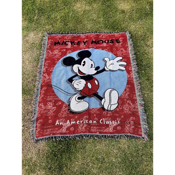Vintage Disney Mickey Mouse American Classic Tapestry Blanket - Picture 1 of 3